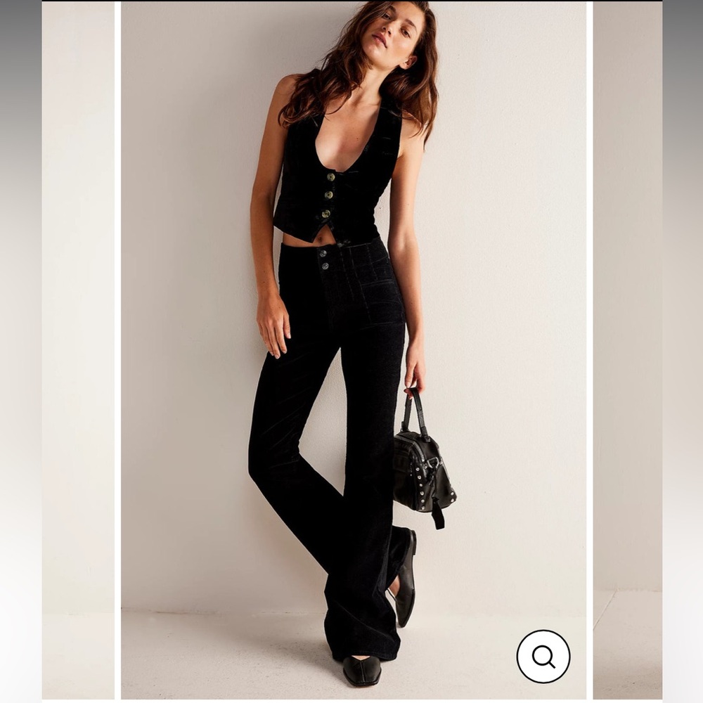 Free People Button Fly Corduroy Black Flares 28